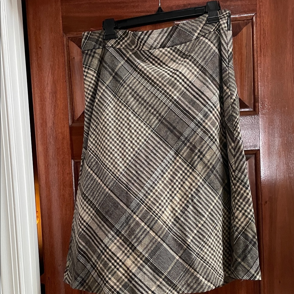 Vintage LOFT Checkered A-Line Skirt - Brown and Cream